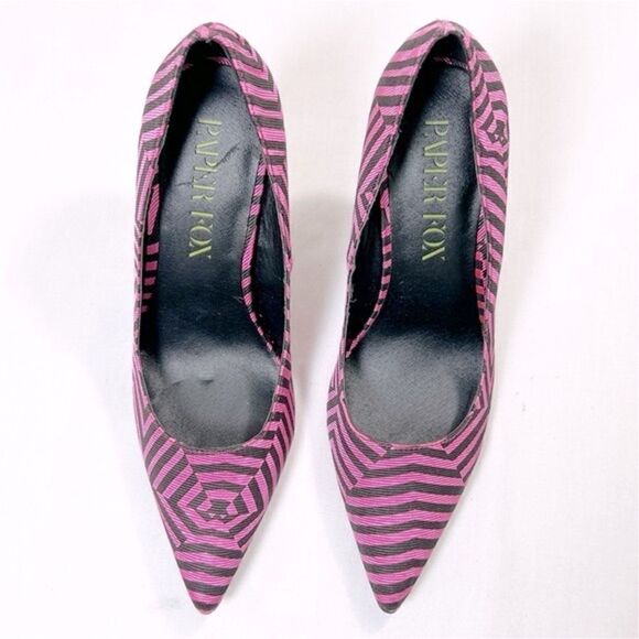 NWOT Paper Fox Womens Heel Pumps Pointed-Toe Stiletto Hot Pink Brown Stripes - Picture 2 of 6